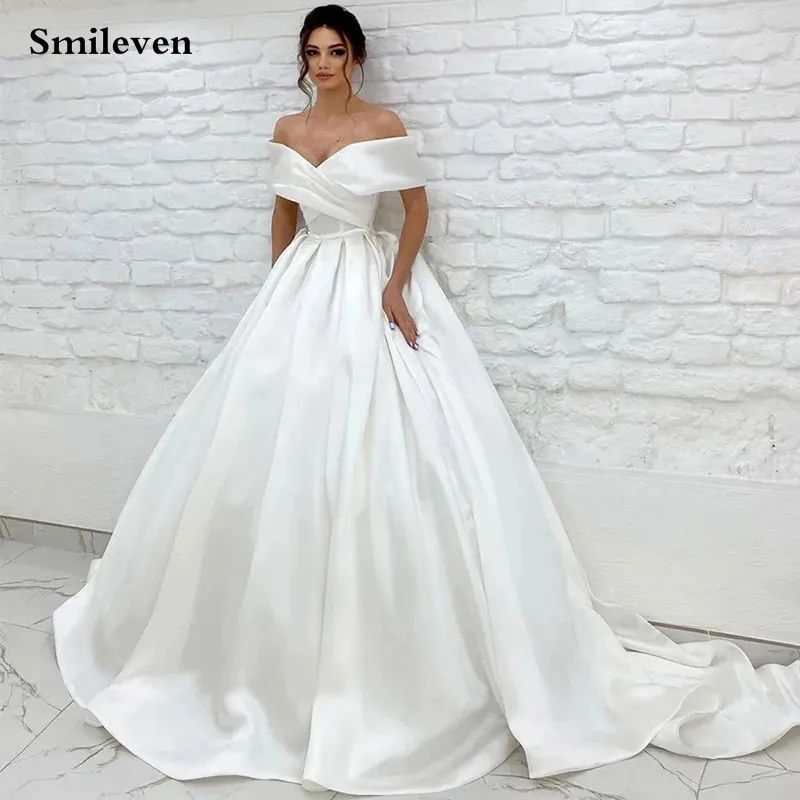 Smileven Elegant Satin Wedding Dress A line Off The Shoulder Bride Dresses Vestido de novia 2024 Customized