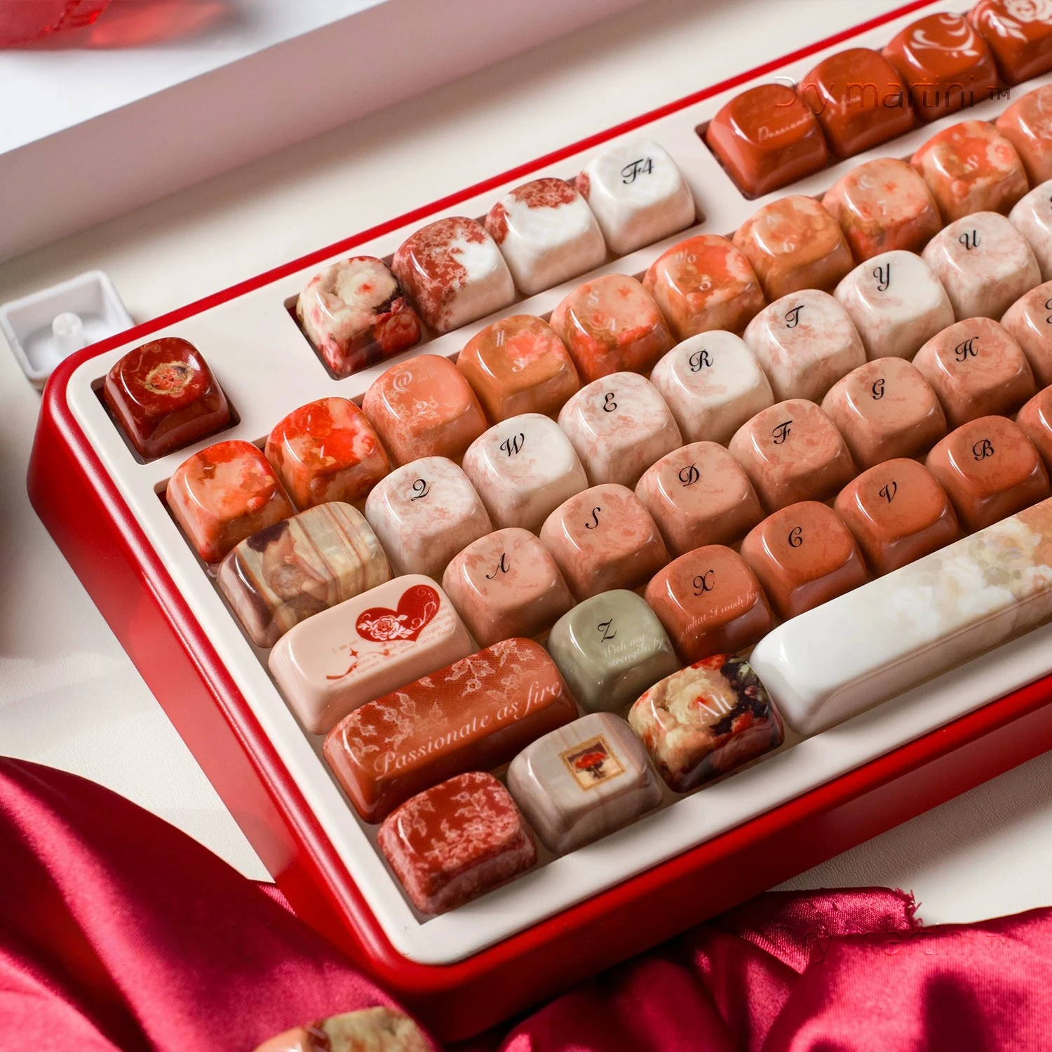MAIMOOO Ceramic Texture Keycap MOA Profile Retro Oil Painting Rose Theme PBT Custom Smooth Glaze Keycaps for Mechanical Keyboard