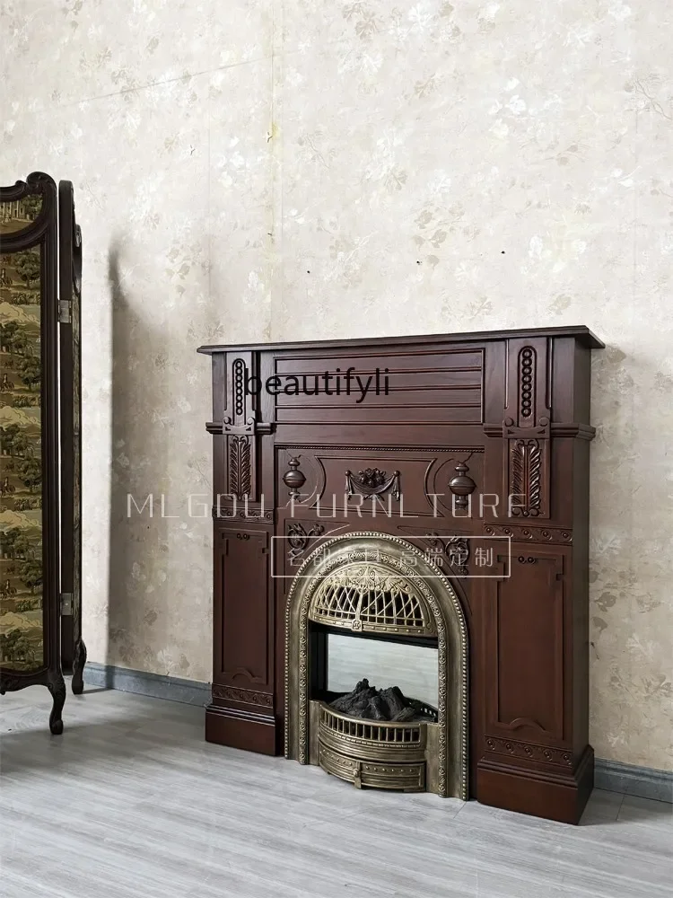 Engraved flower heating mantel retro decorative storage American household medieval fireplace cabinet