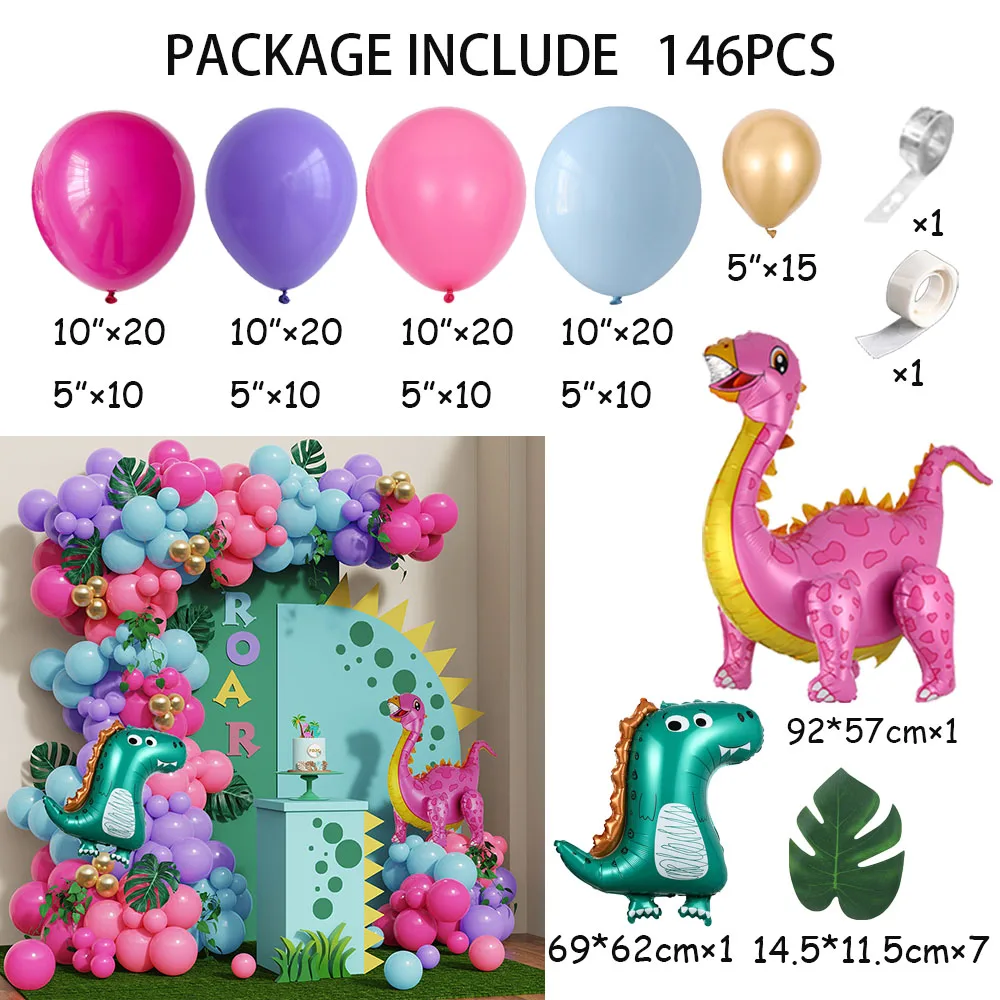 Dinosaur Birthday Decor Pink Sword Dragon T Rex Foil Balloon Arch Garland Kit Child Boy Dino Party Balloon Supplies Baby Shower