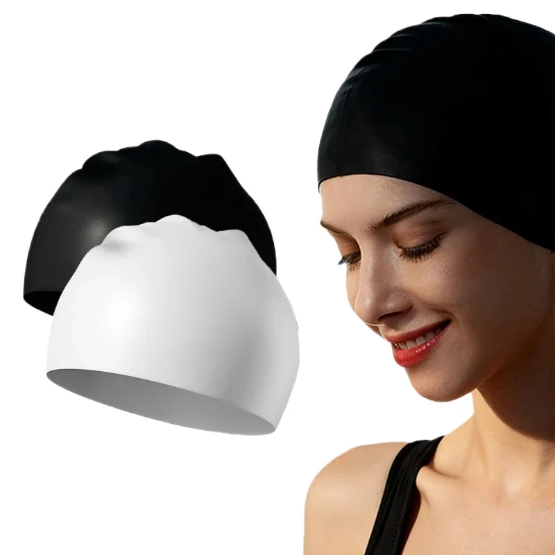 Silicone Swim Cap for Long Hair High Elastic Large Size Waterproof Swimming Cap Solid Color Swim Hat for Women Men