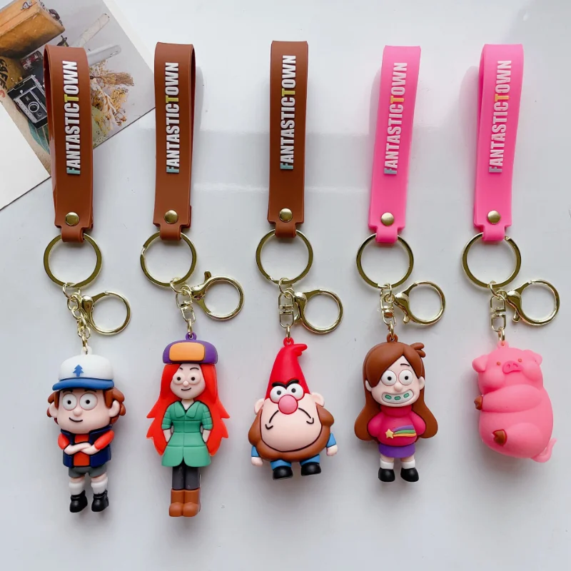 Disney Cartoon Gravity Falls Figure Kawaii Bag Pendant Keychain for Women Men Fans Dipper Mabel Waddles Keyring Kids Toy Gifts