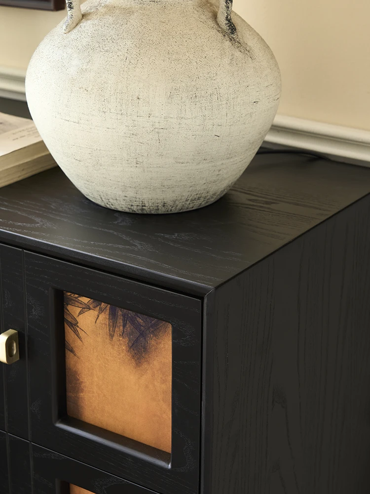 Living room household storage cabinet antique solid wood bedside table TV cabinet