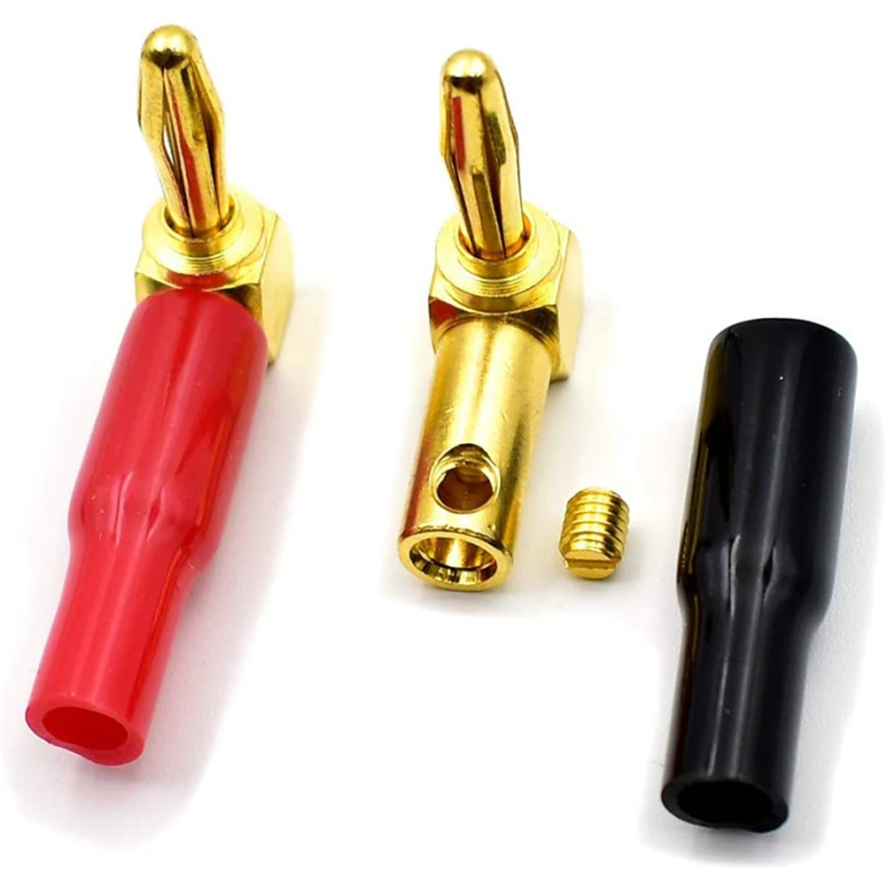 ABKQ-16Pcs 4Mm Banana Plug Speaker Wires Connector Adapter 24K Gold Plated Screw Type Pure Copper Right Angle Banana Plugs