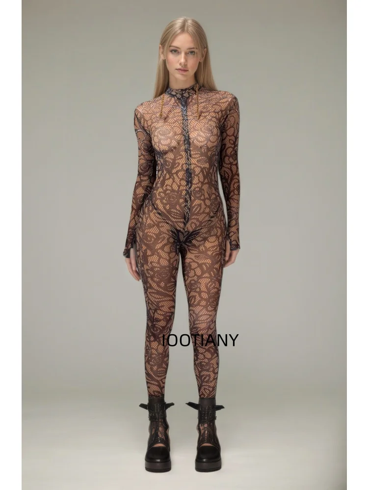 Gotischer, mehrfarbiger, eng anliegender Bodysuit mit goldenen Musterlinien, Galaxy-Blumenmuster, Cosplay-Catsuit, Halloween-Rollenspiel, Bühnen-Rave-Outfit, Jumpsuit 2026 – Detail 15