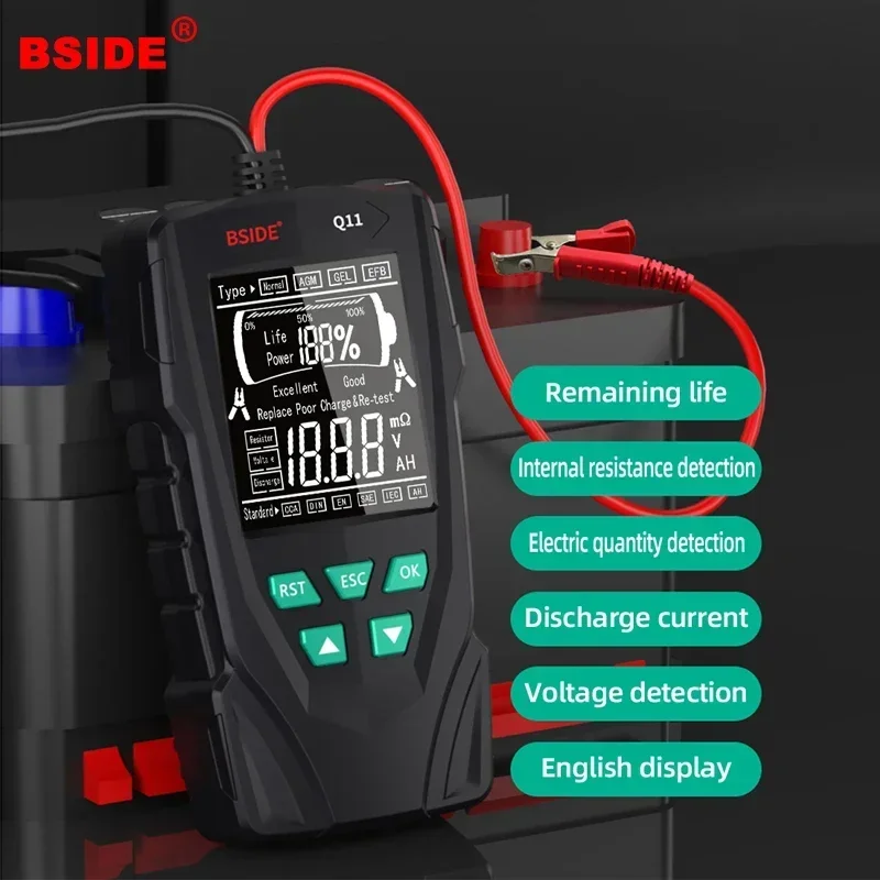 BSIDE Q11 Car Battery Tester Accurately Test 12V 24V Lead Acid Battery Life Capacity and Internal Resistance for Diagnosis