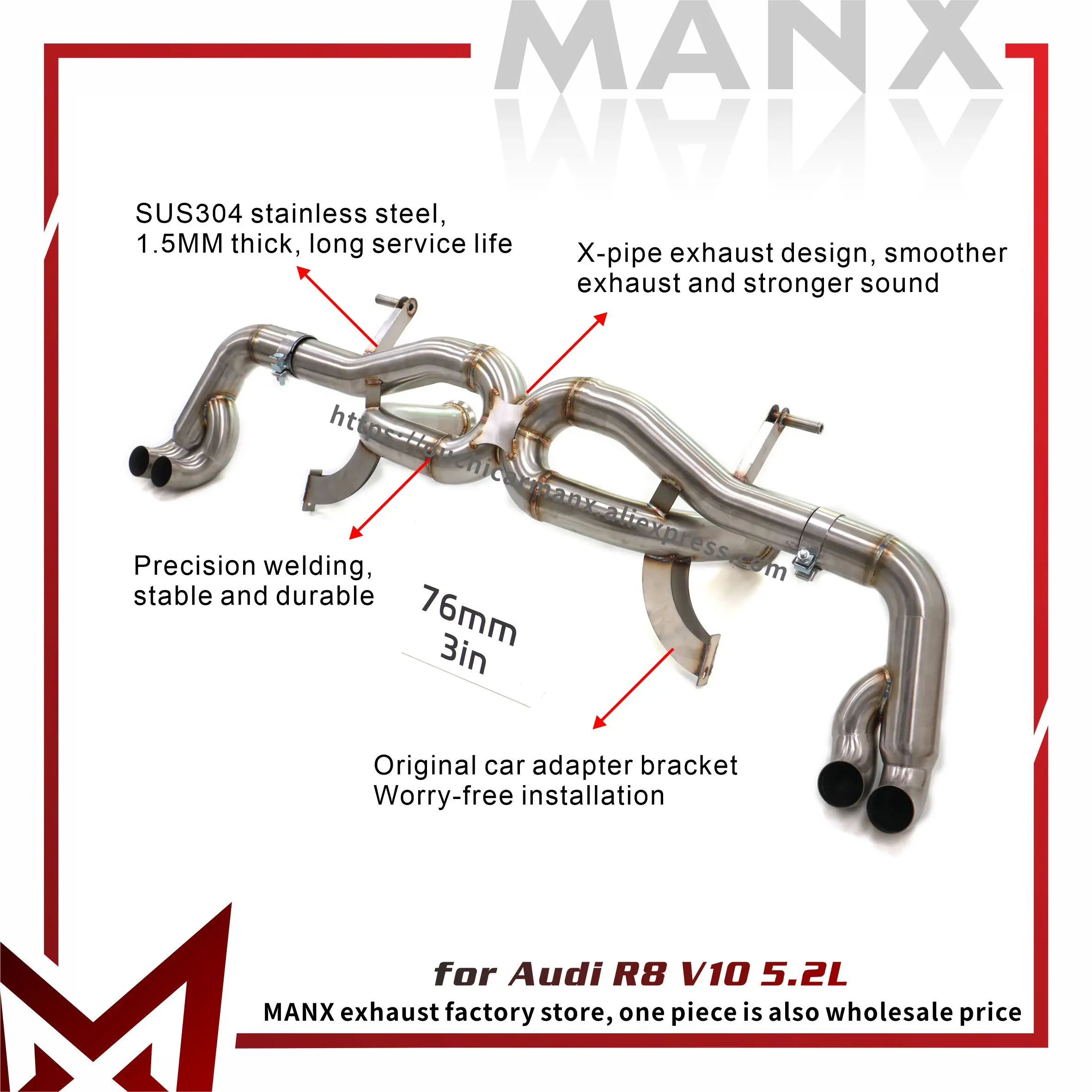 

Выхлопная система MANX для Audi R8 V10 5,2 л SUS304 Catback, повышенная конская мощность, высокое качество, установка без потерь