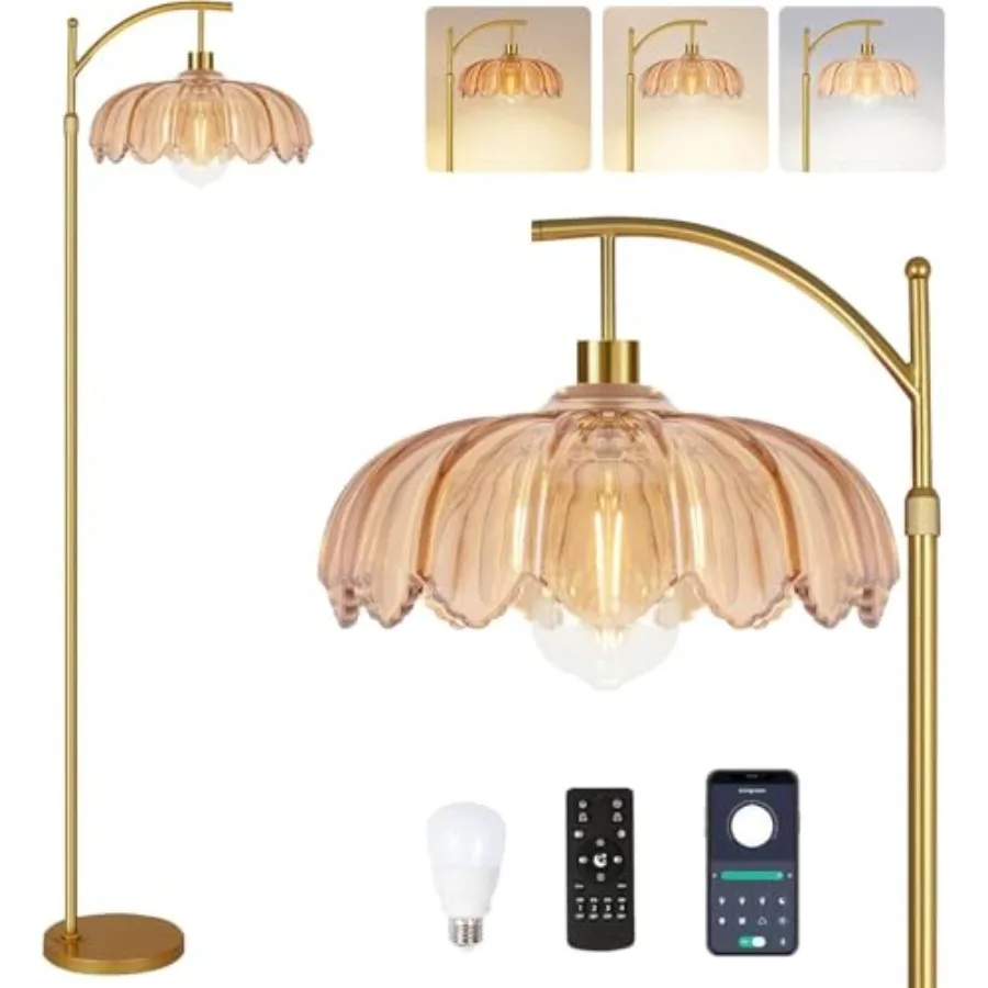 

Arc Floor Lamp with 3 Color Temperatures, Gold Floor Lamp with Remote and 3 Color Temperature, Mid Century Modern Standing Lamp