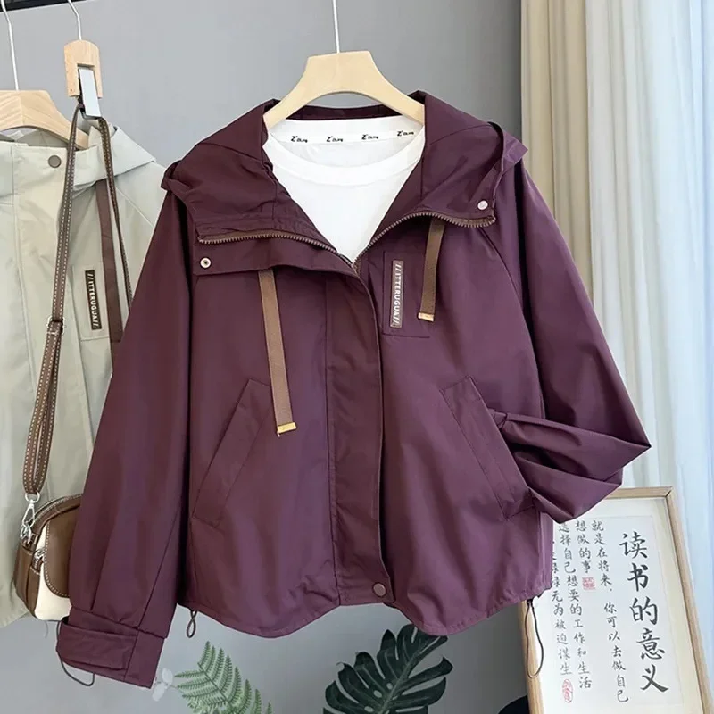 سترة LIBIELIY للسيدات لخريف 2025 موضة كورية جديدة بأكمام طويلة مع قلنسوة سترة واقية قصيرة غير رسمية معطف نسائي ملابس خارجية للسيدات