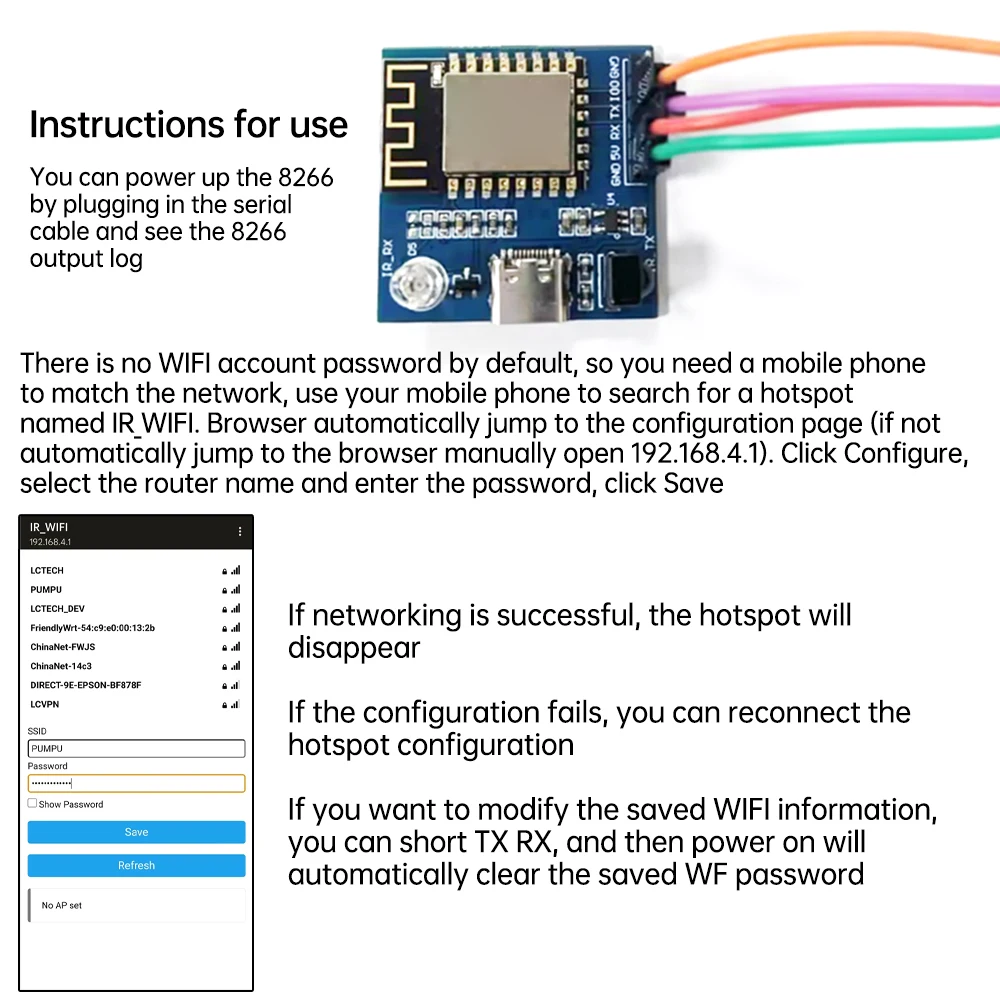 TYPE-C ESP8266 Infrared Emission And Reception NEC Command WIFI Transmission Module Development Board Board ESP-12F Module