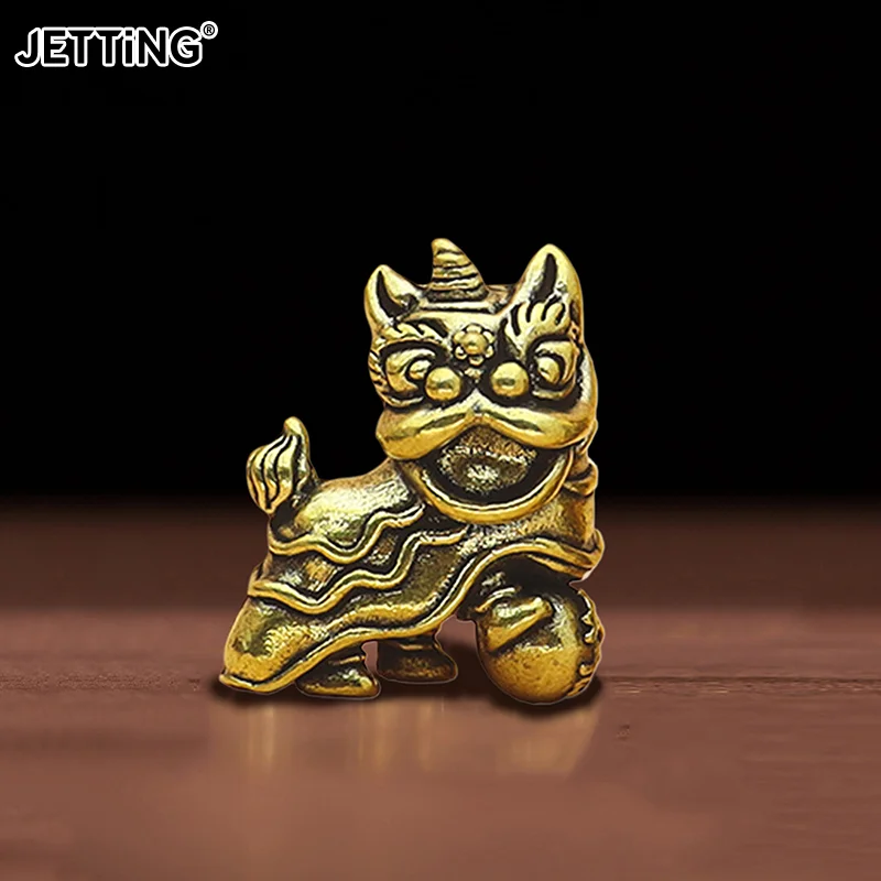 Copper Chinese Mythological Lucky Animals Home Decoration Step On The Ball Awakening Lion Brass Craft Ornament Desktop Decor