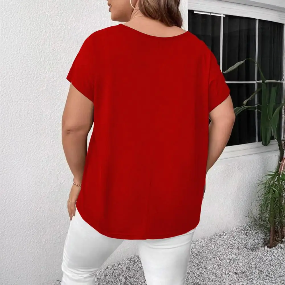 Women's Large Knitted Casual T-shirt Comfortable Loose Fit round Neck Short Sleeve Tees for plus Size Ladies
