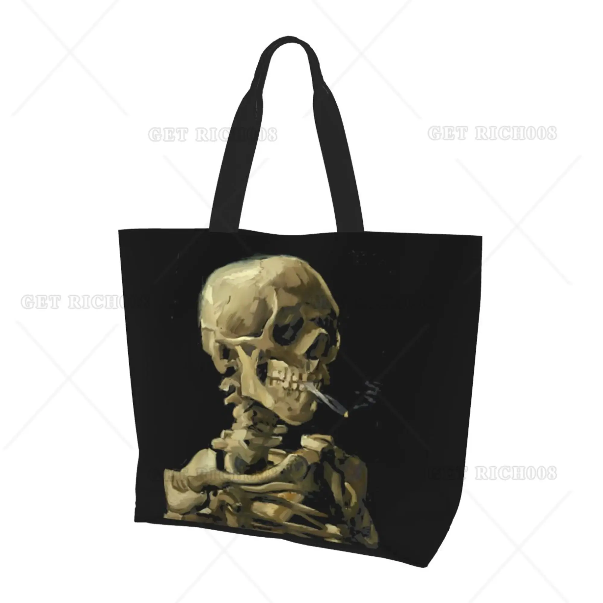 Smoke Skull Gothic Shoulder Shopping Bag for Women Men Work Outdoor Supermarket Tote Bag Reusable Shopping Bag Fashion