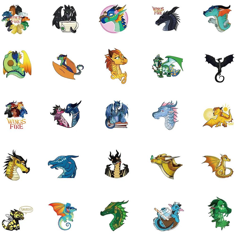 50pcs Cartoon Wings of Fire Stickers Decals For Kid Laptop Skateboard Guitar Suitcase Fridge Phone Cars Decals Kids Gifts Toy