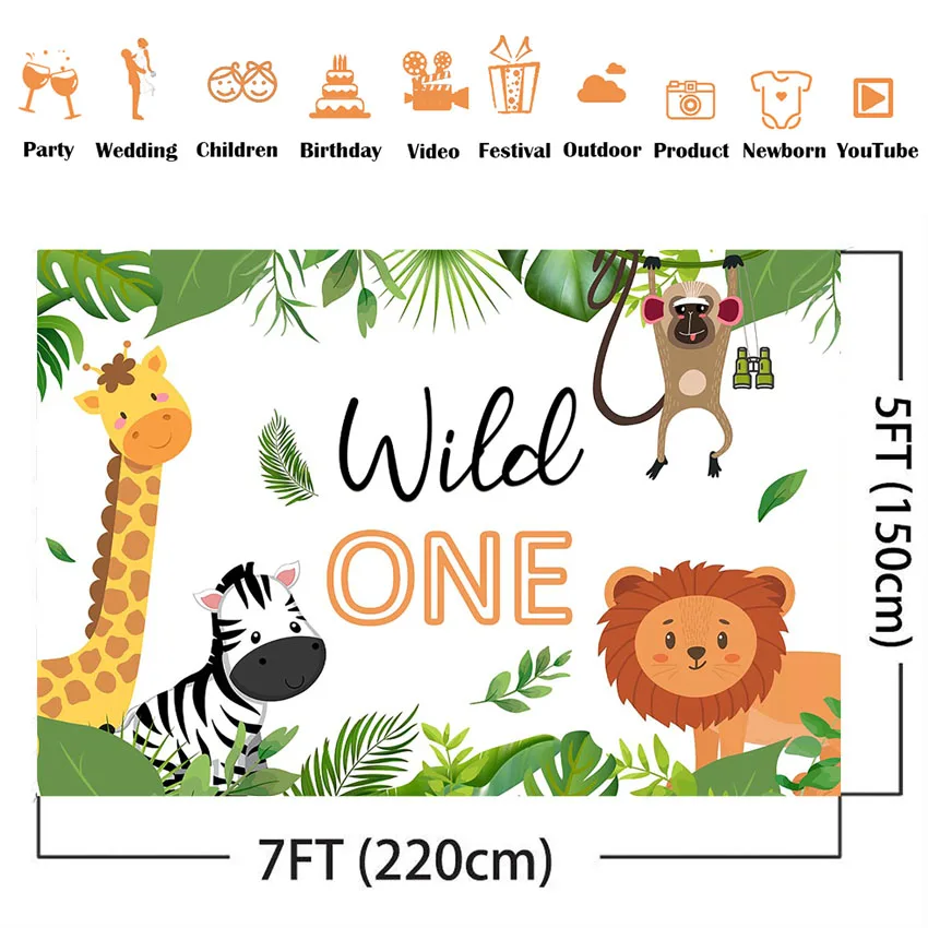 Safari junlge party decortion supplies backdrop for photography wild one animals 1st birthday party background green leaves