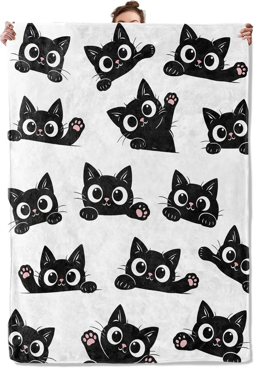 

Plush Cat Print Throw Blanket Cute Cartoon Black Kitty Design Cozy Home Decor Nap Mat Pet Lover Gift for Xmas Birthday Anniversa