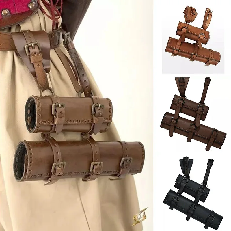 

Medieval Samurai Knight Pirate Leather Double Sword Frog Renaissance Costume Accessory LARP Dagger Rapier Holder Belt Holsters