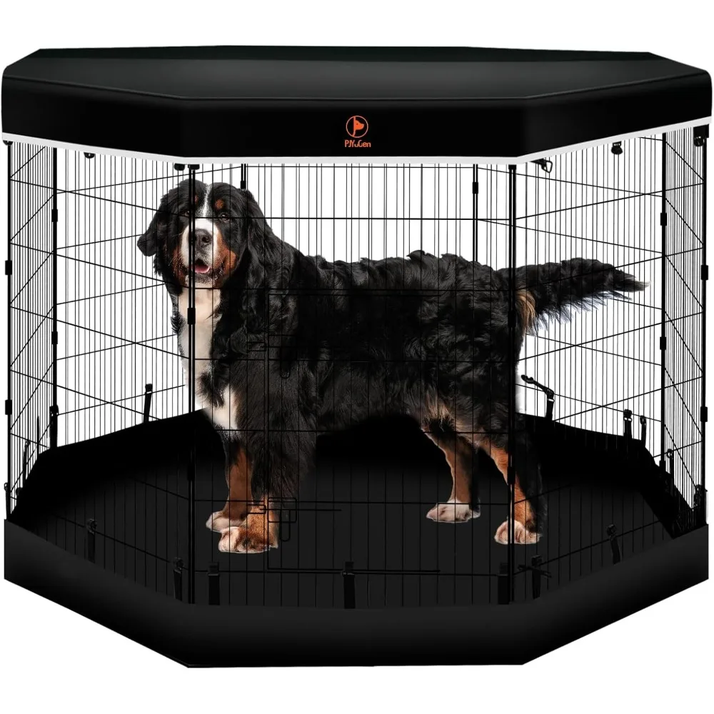 

PJYuCien Dog Playpen - 8 Panels 42 inchH Metal Foldable Exercise Pen, Pet Fence Puppy Crate Kennel Indoor Outdoor