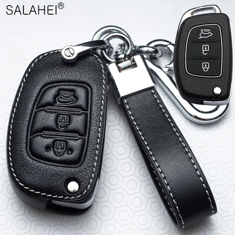 Leather Car Key Case Cover for Hyundai Creta I40 I20 IX25 IX35 IX45 I10 I30 HB20 Elantra Solaris Sonata Santa Fe Tucson Accent 3