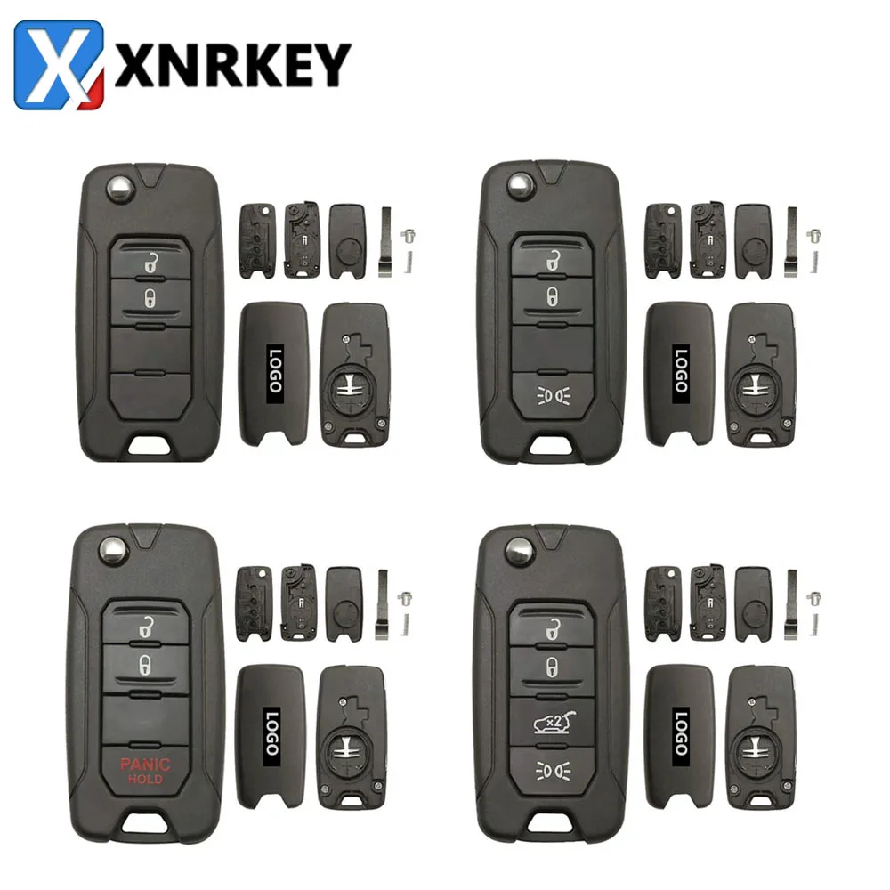 

XNRKEY 2/3/4 Button Flip Remote Car Key Shell Fob for Jeep Renegade 2015-2018 Key Case Cover with Uncut SIP22 Blade with Logo