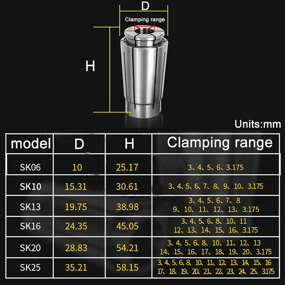 1PCS Accuracy 0.008 SK10 SK16 Spring Steel Collet Chuck SK Holder CNC Engraving Machine Center Lathe Clamping Tools