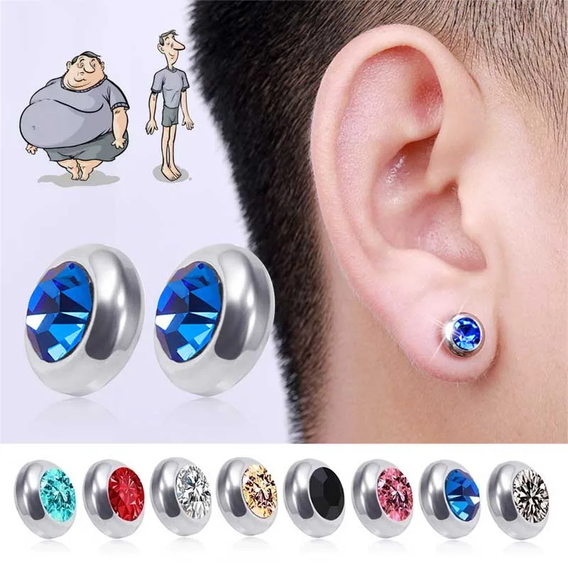 1Pair Magnetic Slimming Magnet Earring for Women Men Weight Loss Rhinestone Stainless Steel Ear Studs Health Non Pierced Jewelry