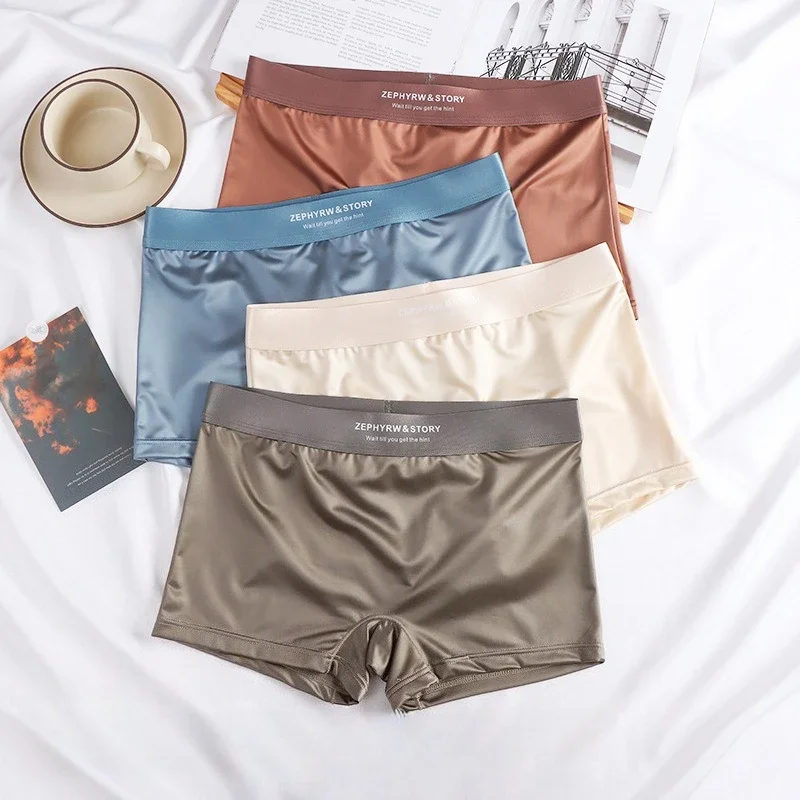 

Satin Ice Silk Ladies Panties Women's Underwear Seamless Boxer Safety Pants Girls Thin BoyShorts Briefs Underpants Light Luxury