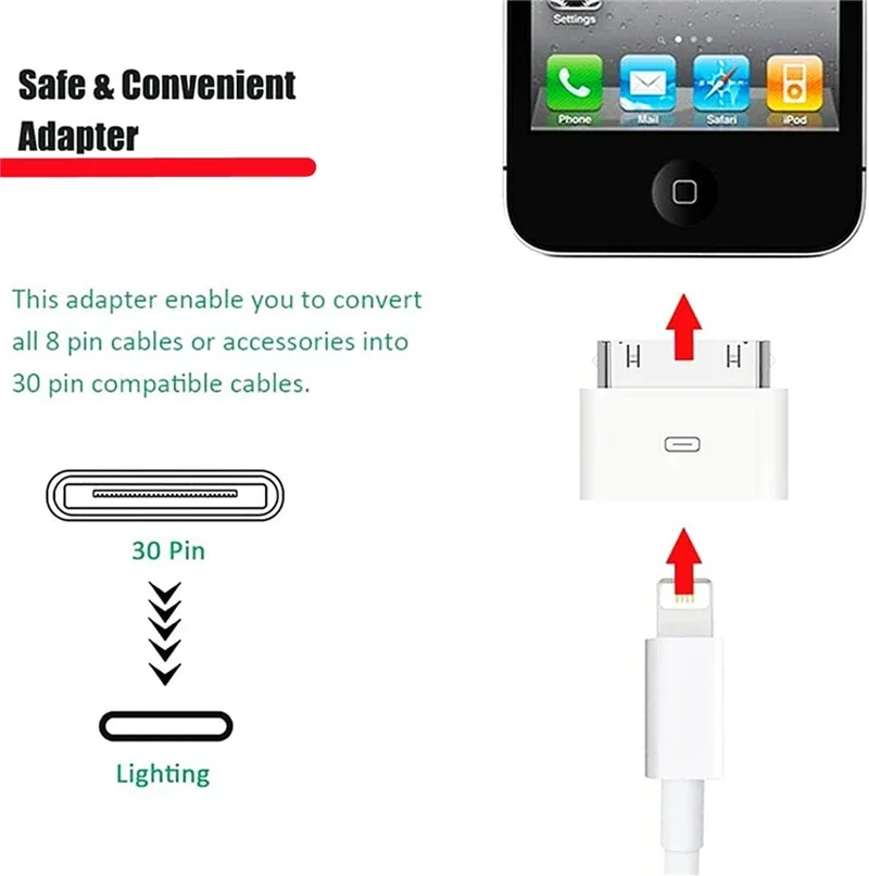 Lighting To 30Pin Adapter 8Pin Male To 30 Pin Female Charging Sync Converter for IPhone 4 4S IPad 2 3 IPod Touch Charger Cable