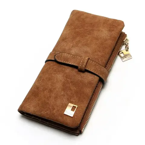 2023 새로운 패션 여성 지갑 Drawstring Nubuck 가죽 지퍼 긴 디자인 지갑 두 배 더 많은 컬러 클러치 핫 카드 팩