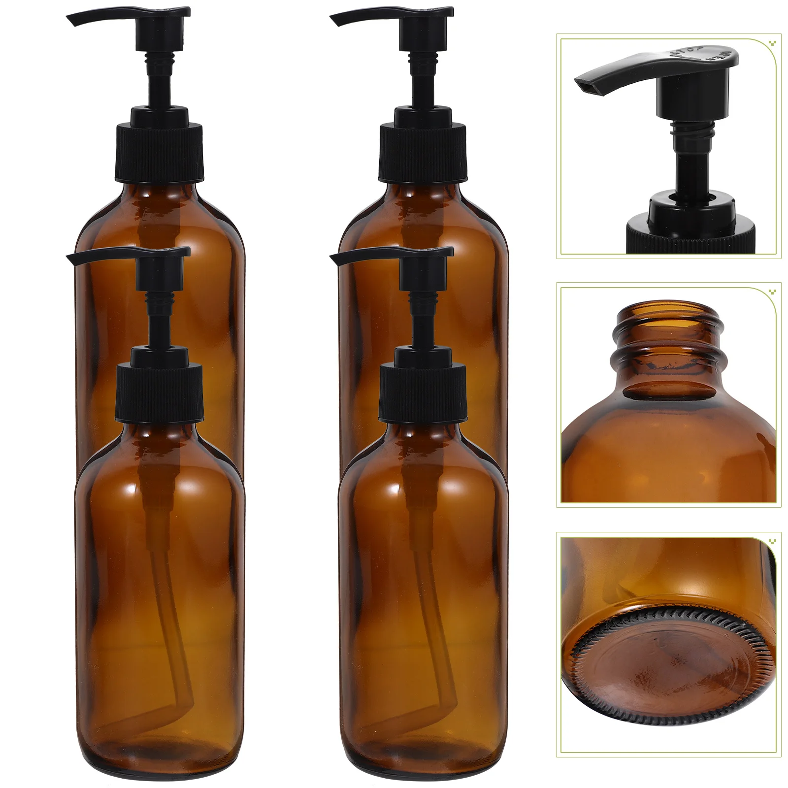 

4Pcs 250Ml Light Brown Glass Pump Bottle Reusable Liquid Soap Dispenser Large Capacity Portable Bathroom Hotel Home Use Emulsion