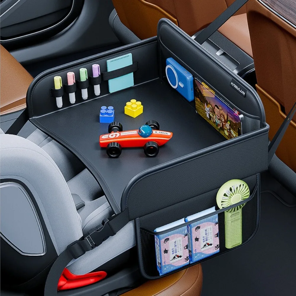 Child Car Dining Drawing Table Leather Universa Safety Seat Tray Backseat Children Table Tool Toys Phone Storage Pocket Lap Desk