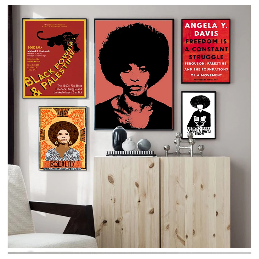 Freedom Leader Canvas Painting Vintage Picture Kraft Poster Coated Wall Sticker Home Decor Gift Black Panther Party Angela Davis