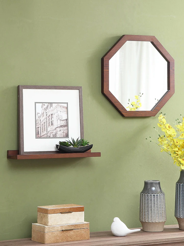 New Nordic Simple Wooden Frame Wall Hanging Special-Shaped Makeup Bathroom Octagonal Mirror Fitting Creative Dressing Table M...