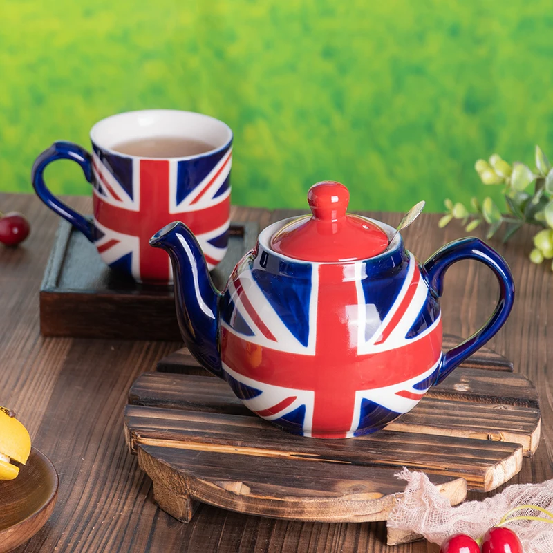 London Pottery Hand-painted flag Series 2 Cup Teapot British 600ml Ceramic Teapot with Stainless Infuser for Loose Tea Tea Set