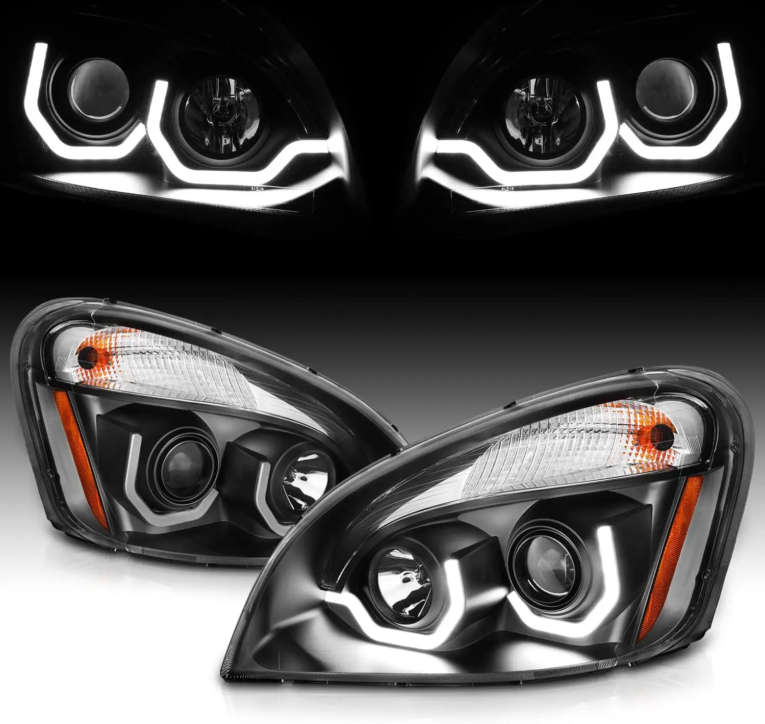 

Projector Black Replacement Halogen Headlights Dual LED Bar Set For 2008-2020 Freightliner Cascadia (Pair) High/Low Beam Bulb In