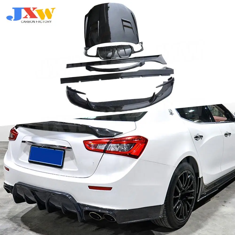 

Front Rear Lip Diffuser Spoiler Bumper Guard Side Skirts Engine Hood for Maserati Ghibli Q4 2014-2017 Carbon Fiber Body Kits