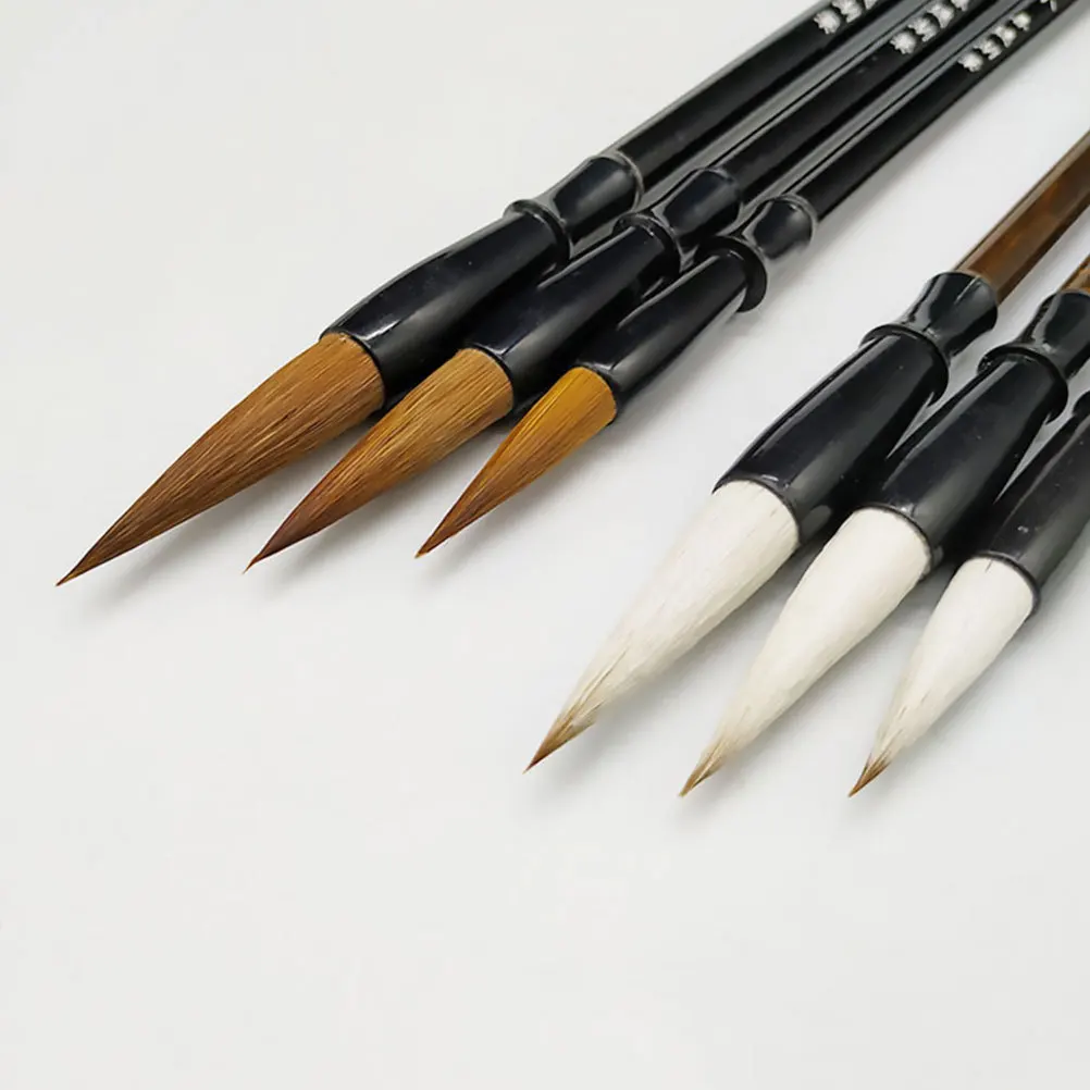 

6Pcs Chinese Calligraphy Brush Set Wool Hair Wood Handle Sizes L Traditional Drawing Writing Ink Art Practice