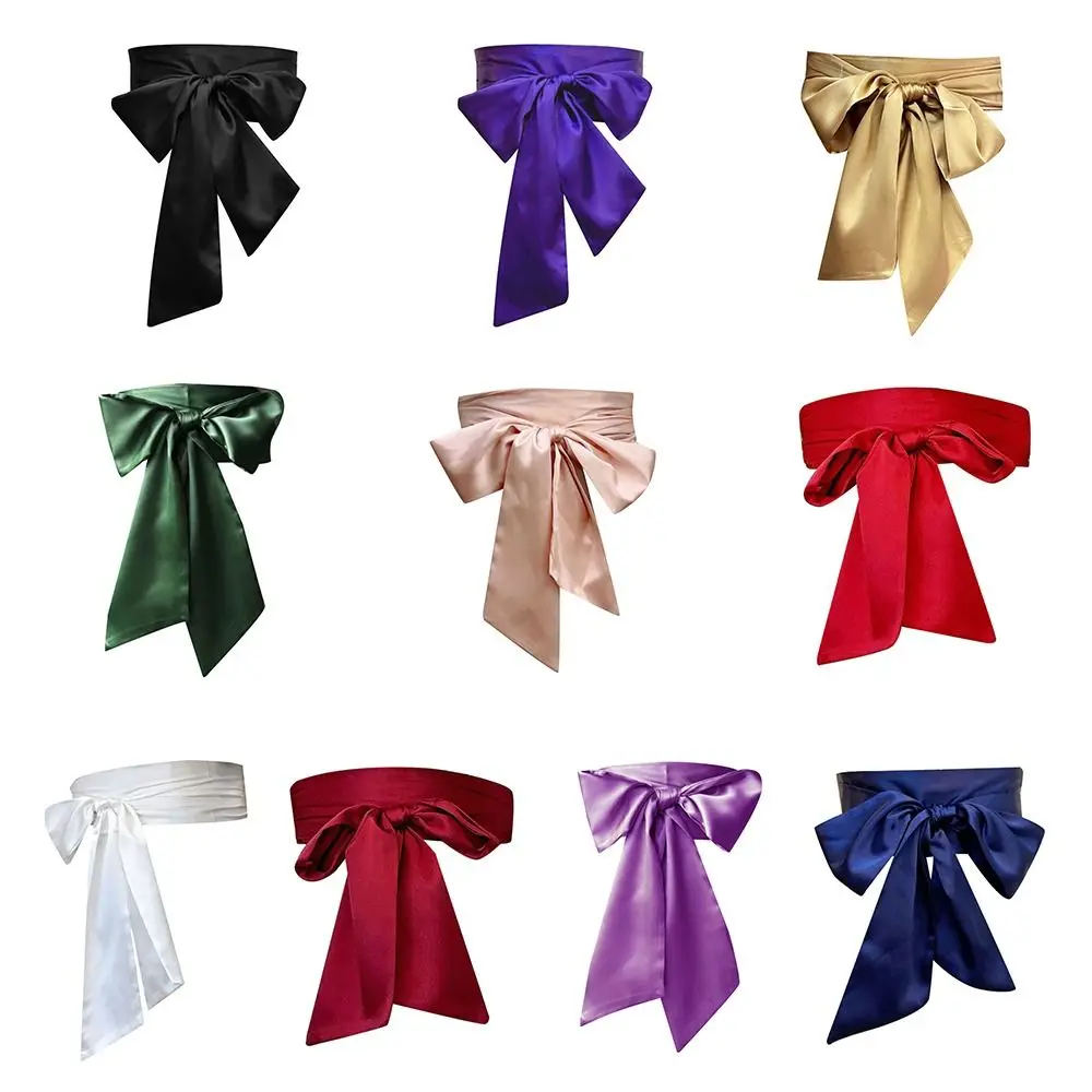 Satin Silk Bow Corset Waist Belt Decorative DIY Bowknot Fabric Ribbon Cummerbunds Wide Waist Cover For Women Lady Girl Bridal