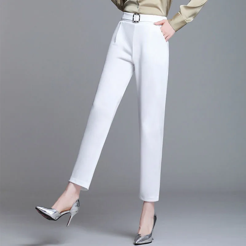 White Pants Women Elastic High-waisted Haren Pants Fashion Wild Professional Suit Pants Office Ladies Trousers Black Khaki Pants