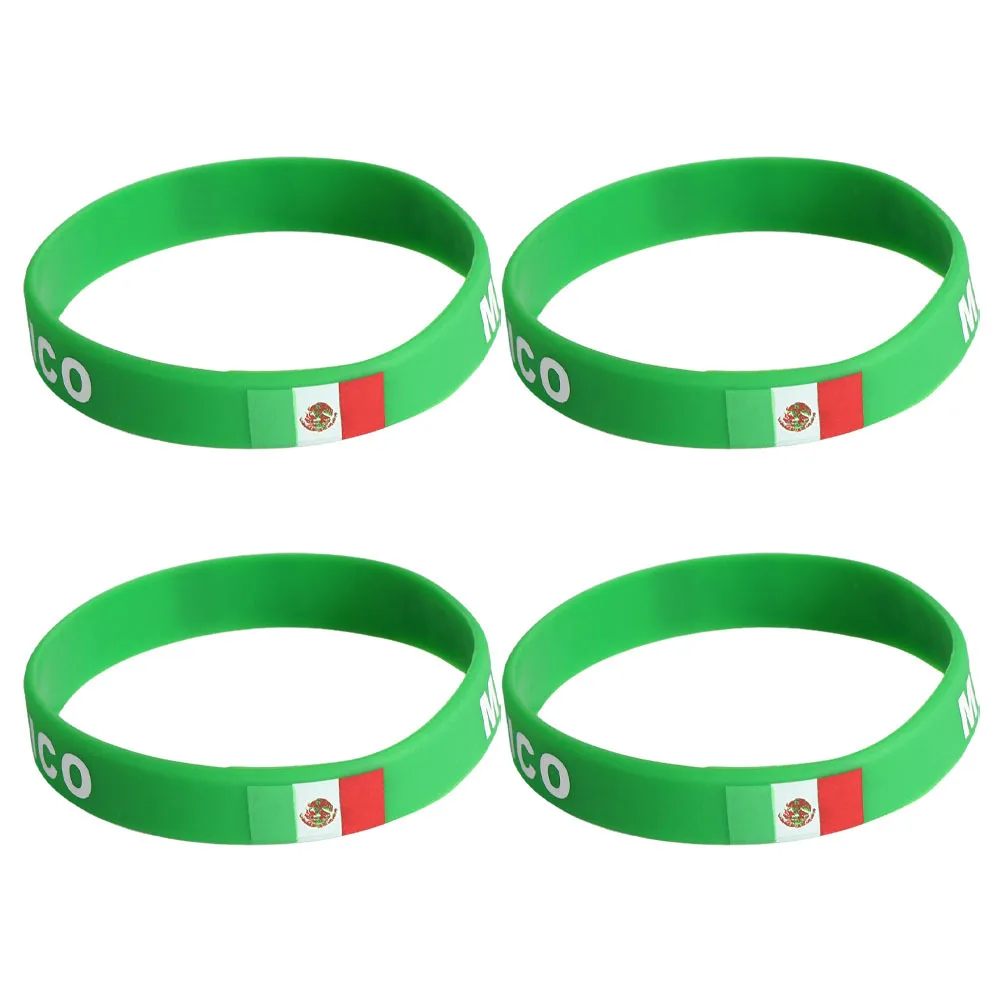 

4pcs Country Flag Silicone Bracelet Green Silicone Wristbands with Mexico Flags Soccer Football Wrist Bands Event Wristbands Rub