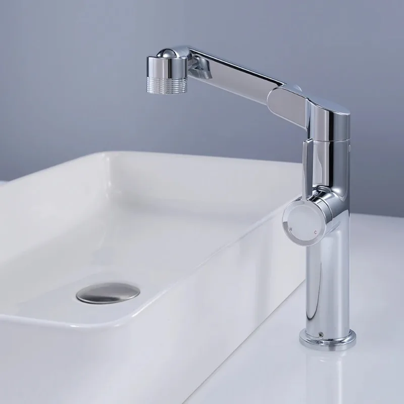 Modern Bathroom Sink Tap Adjustable Brass Wash Basin Faucet 360 Rotation 3 Functions Hot Cold Water Mixer Single Handle Ceramic