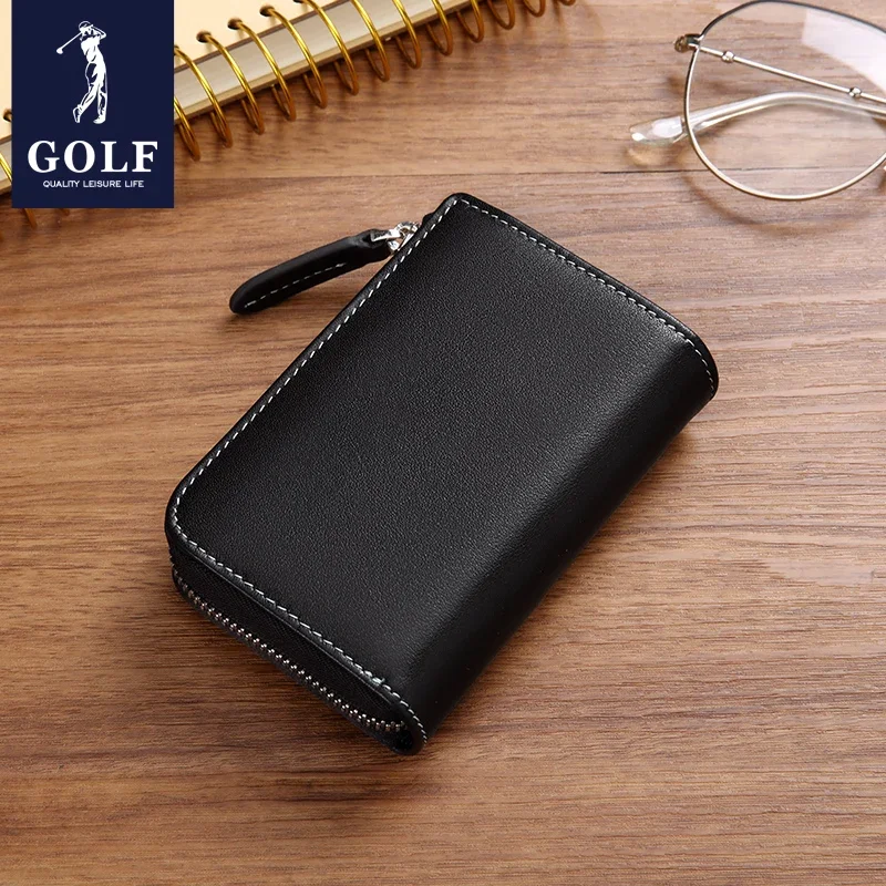 GOLF Leather Card Holder Men Gentleman Wallet with Zipper Bank Business Id Card Organizer Money Clip Coin Pouch Handbags Simple