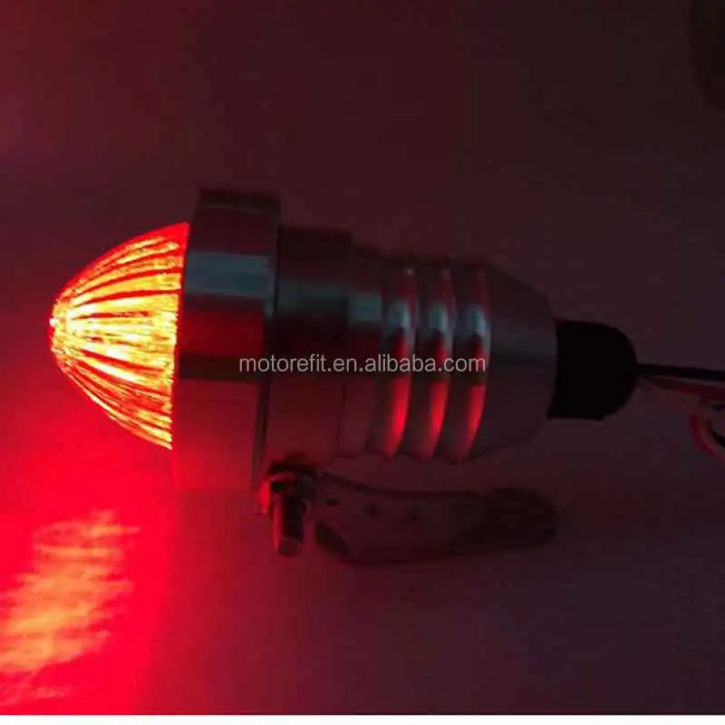 Motorcycle Customized Bullet Vintage Taillight 12V LED Red Glass Tail Brake Light(Chrome)