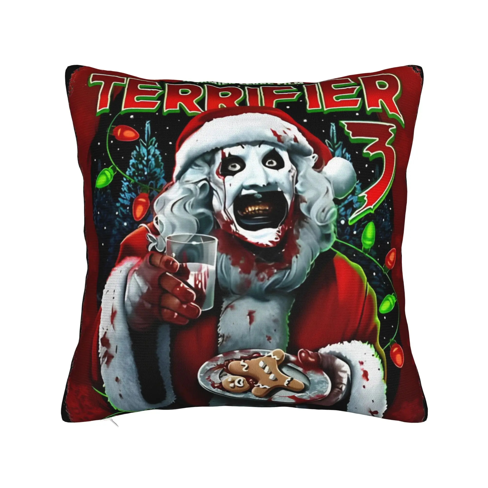 Terrifier 3 Christmas Pillowcase Printing Cushion Cover Gift Clown Horror Halloween Film Throw Pillow Case Cover Home Zippered