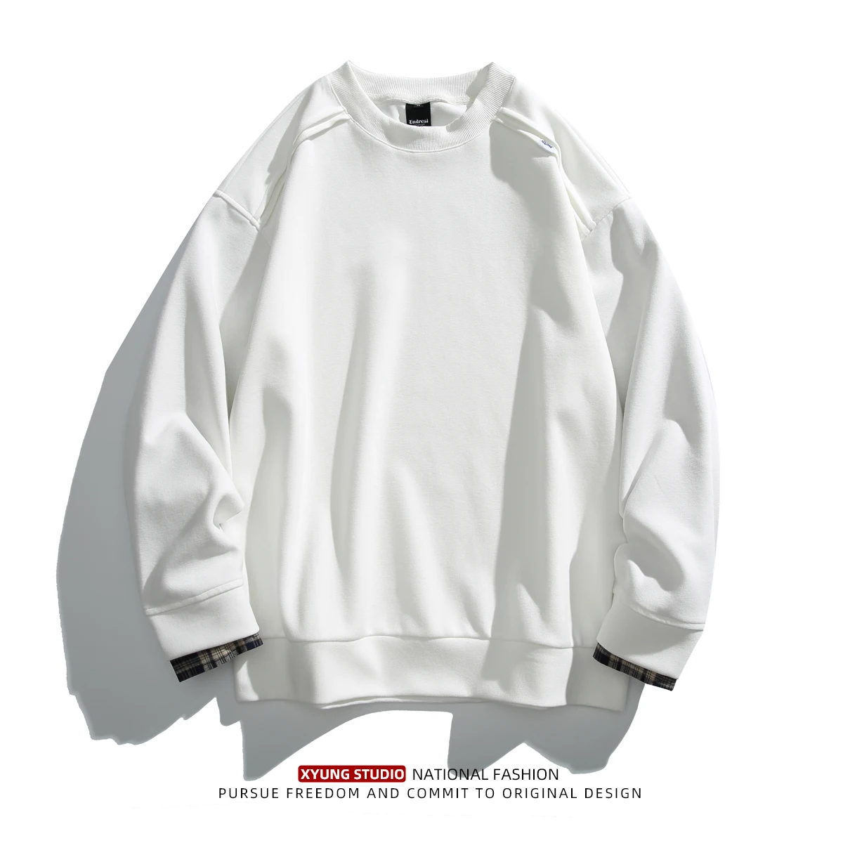 

Повседневная японская клетчатая лоскутная круглая толстовка Ne, мужская свободная верхняя одежда, модный топ для пар, весна-осень...