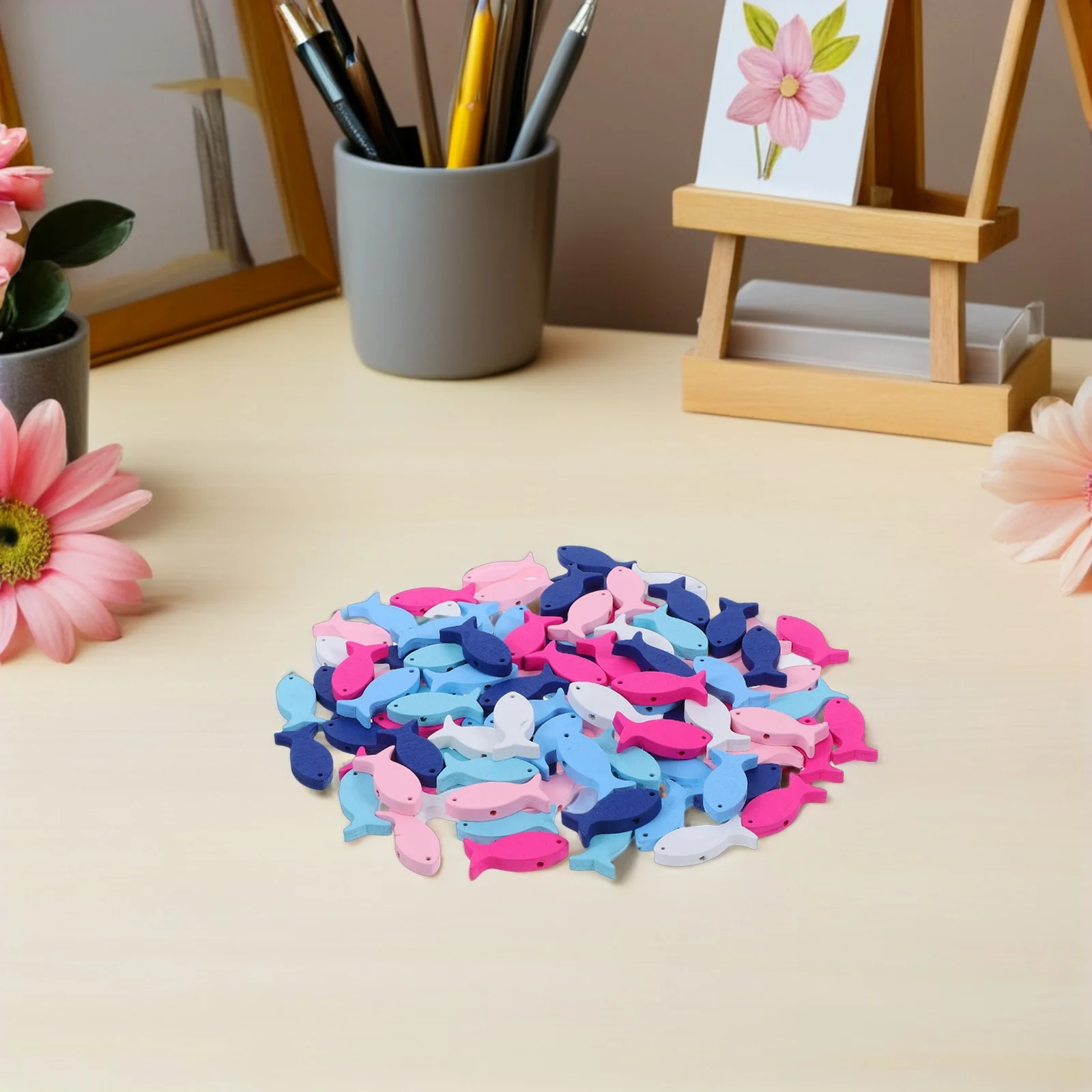 

100Pcs Wooden Fish Ornaments High-Class Durable DIY Decorations for Living Room Balcony Bedroom Desk Office Decor