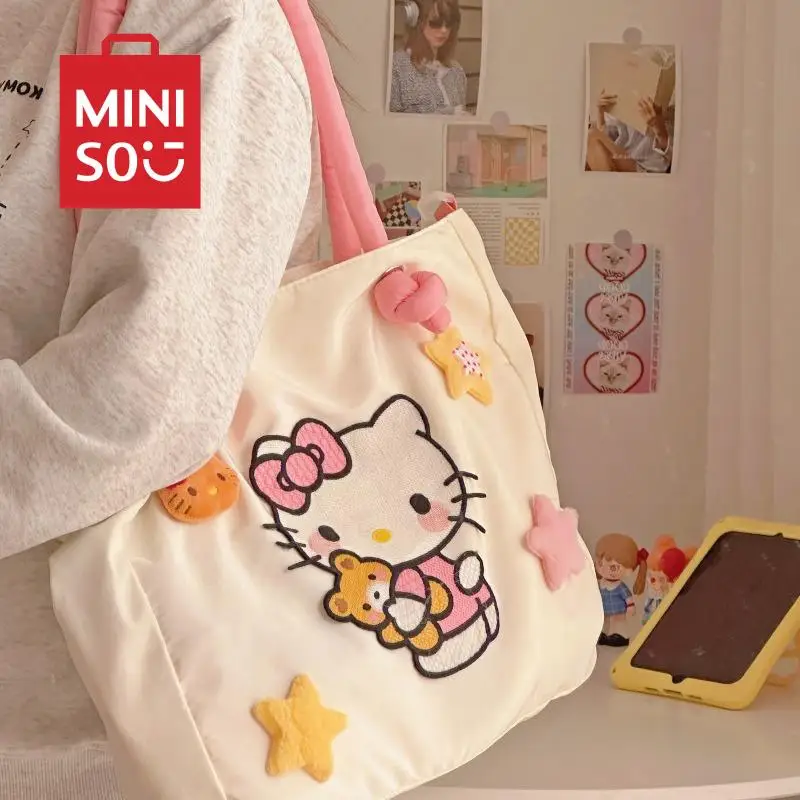 MINISO-Bolso de hombro versátil de gran capacidad para niña, bandolera de mano de estilo perezoso, KT