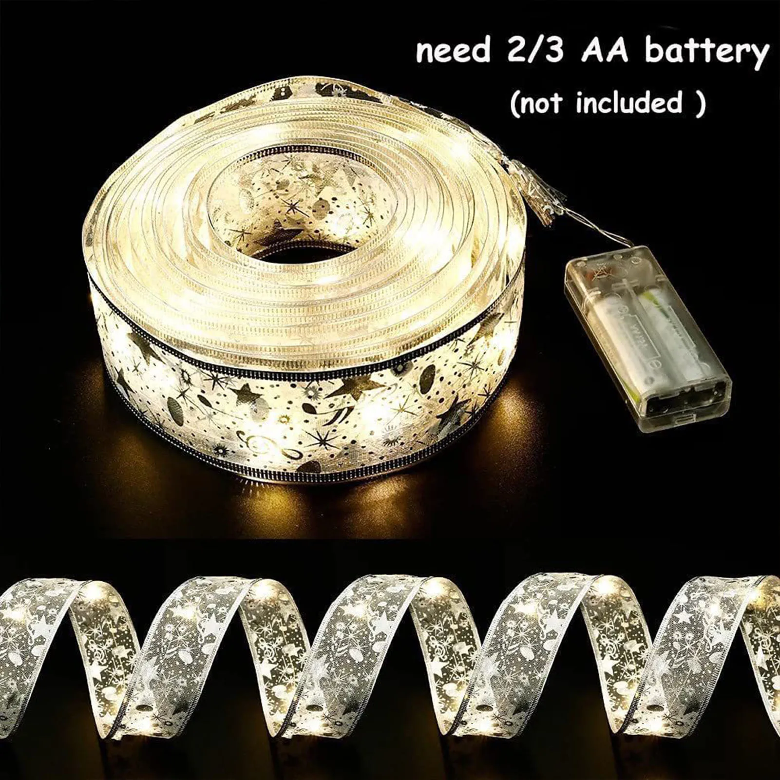 Christmas Tree Ribbon String Lights Gold Foil Double Ribbon Holiday Xmas Tree Decorations Suitable for Canopy Beds Bedroom