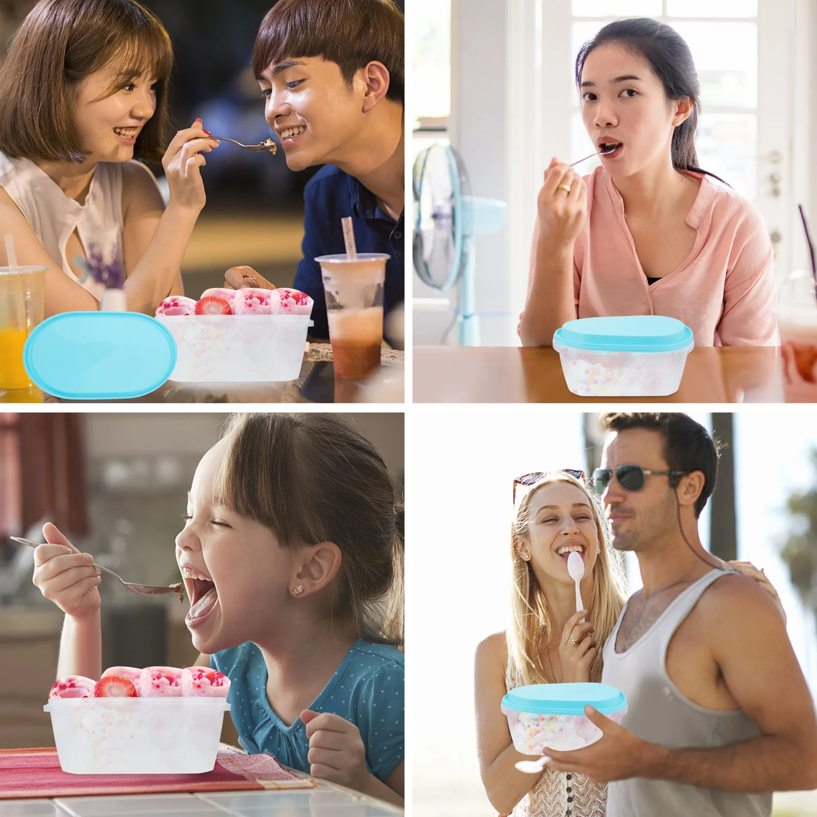 

1Set Ice Cream Container Oval Plastic Cake Box with Lid Dessert Case for Ice Cream Fruit Soy Milk Storage