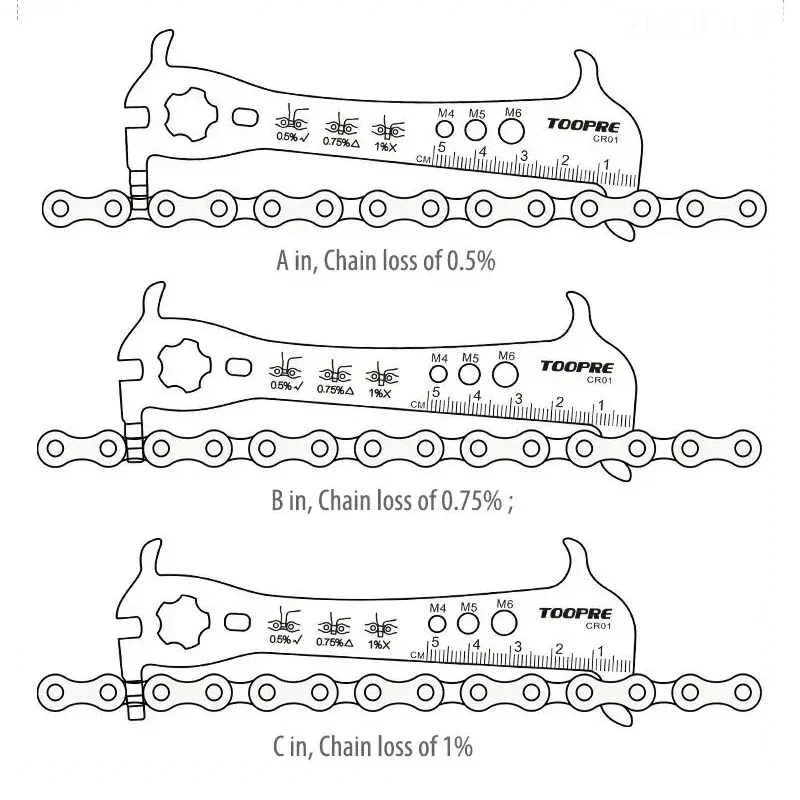 سلسلة دراجات ارتداء مؤشر حاكم أداة إصلاح الفولاذ المقاوم للصدأ الطريق الجبلية دراجة سلسلة قياس مدقق قطر المسمار
